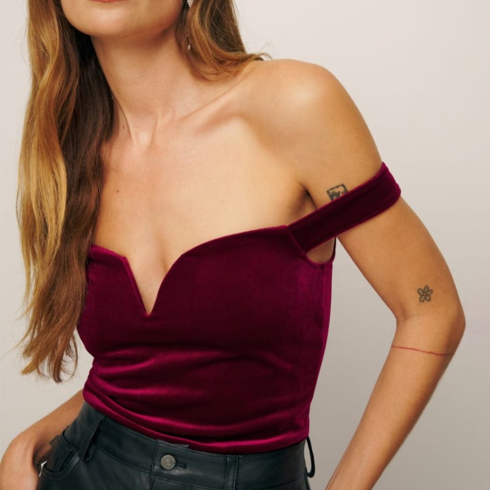 Reformation Andria Knit Top, XS, Red Velvet, NWOT